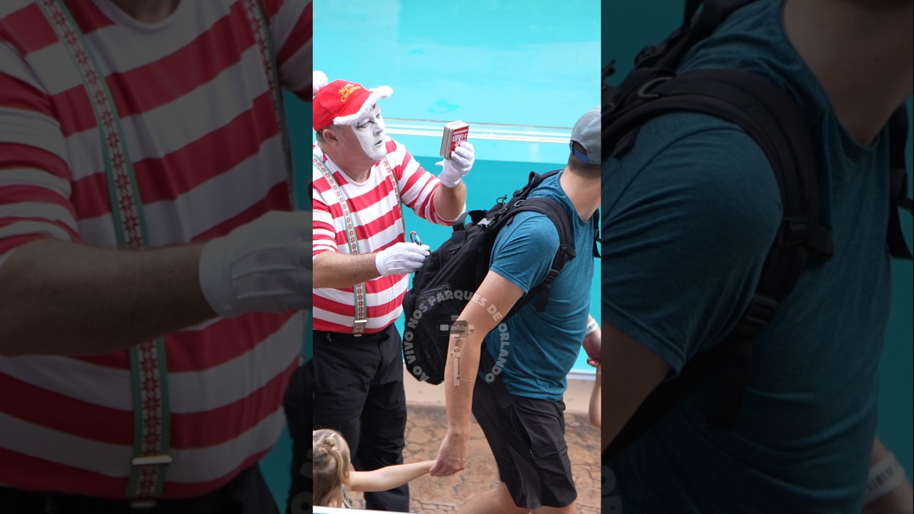 Tom o mímico tentou pegar algumas coisas nesta mochila 😲😮😂🤣 #tomthemime #seaworldmime