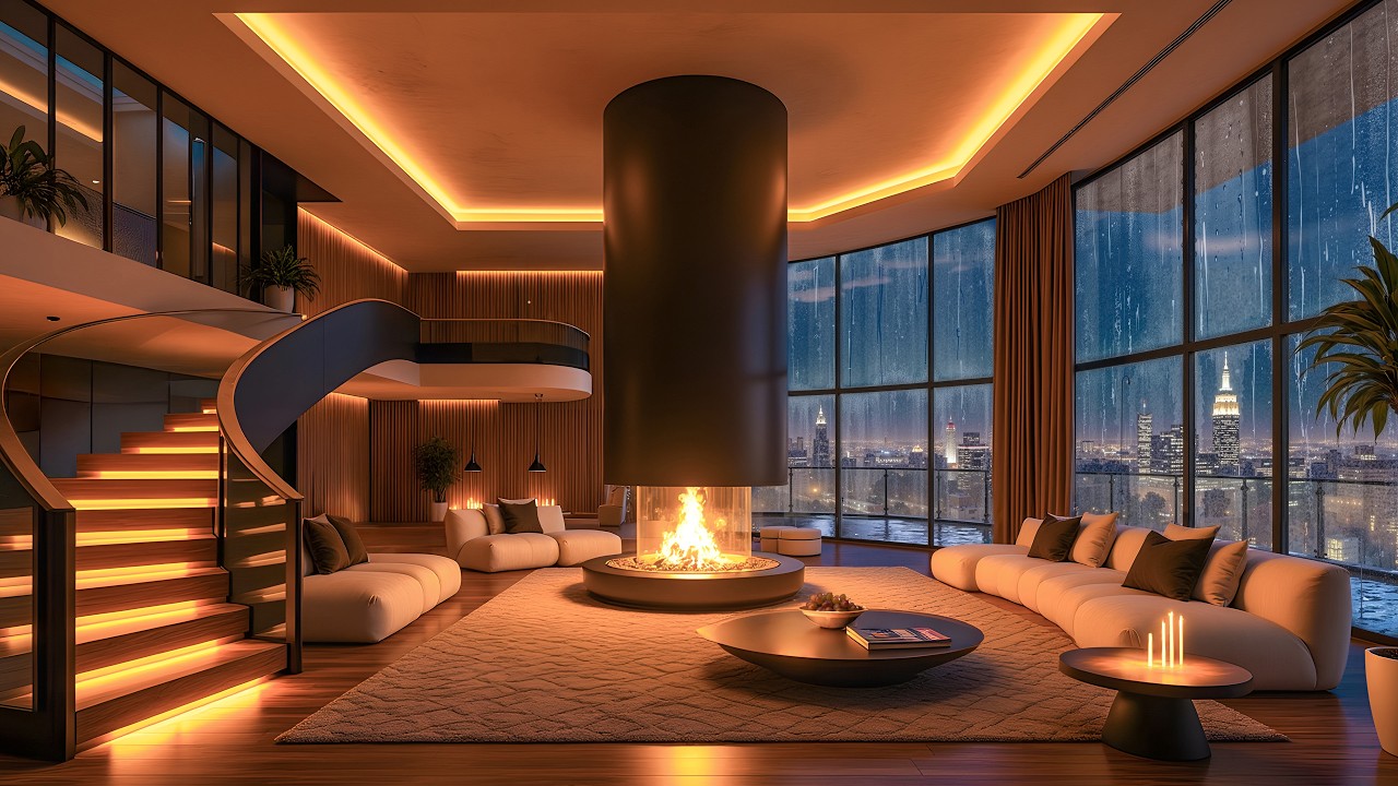 Rainy February Night Ambience – Smooth Piano Jazz with Fireplace for Inner Peace & Relaxation