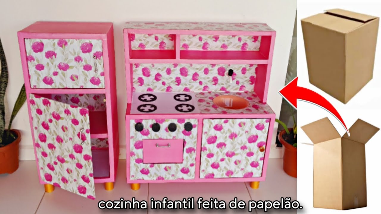 COMO FAZER UMA COZINHA INFANTIL USANDO CAIXAS DE PAPELÃO | BRINQUEDOS INFANTIL FEITOS DE PAPELÃO