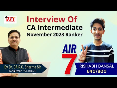 Interview of CA Inter Nov 2023 All India 7th Ranker - RISHABH BANSAL with Dr. CA RC Sharma Sir