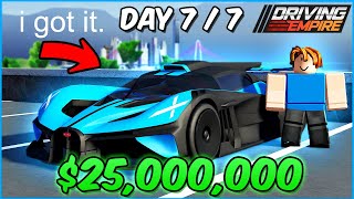 Going From Poor to BUGATTI BOLIDE in ONE WEEK (DAY 7) | Roblox Driving Empire
