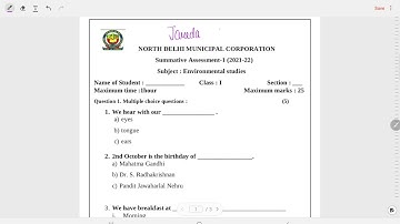Class 1 EVS SA 1 question paper (29/9/21)