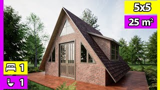 Casa Alpina 5x5 para Rentar  | Plano de Casa 5x5 Chalet Suizo 1 dormitorio | Diseño de Casa ALPINA