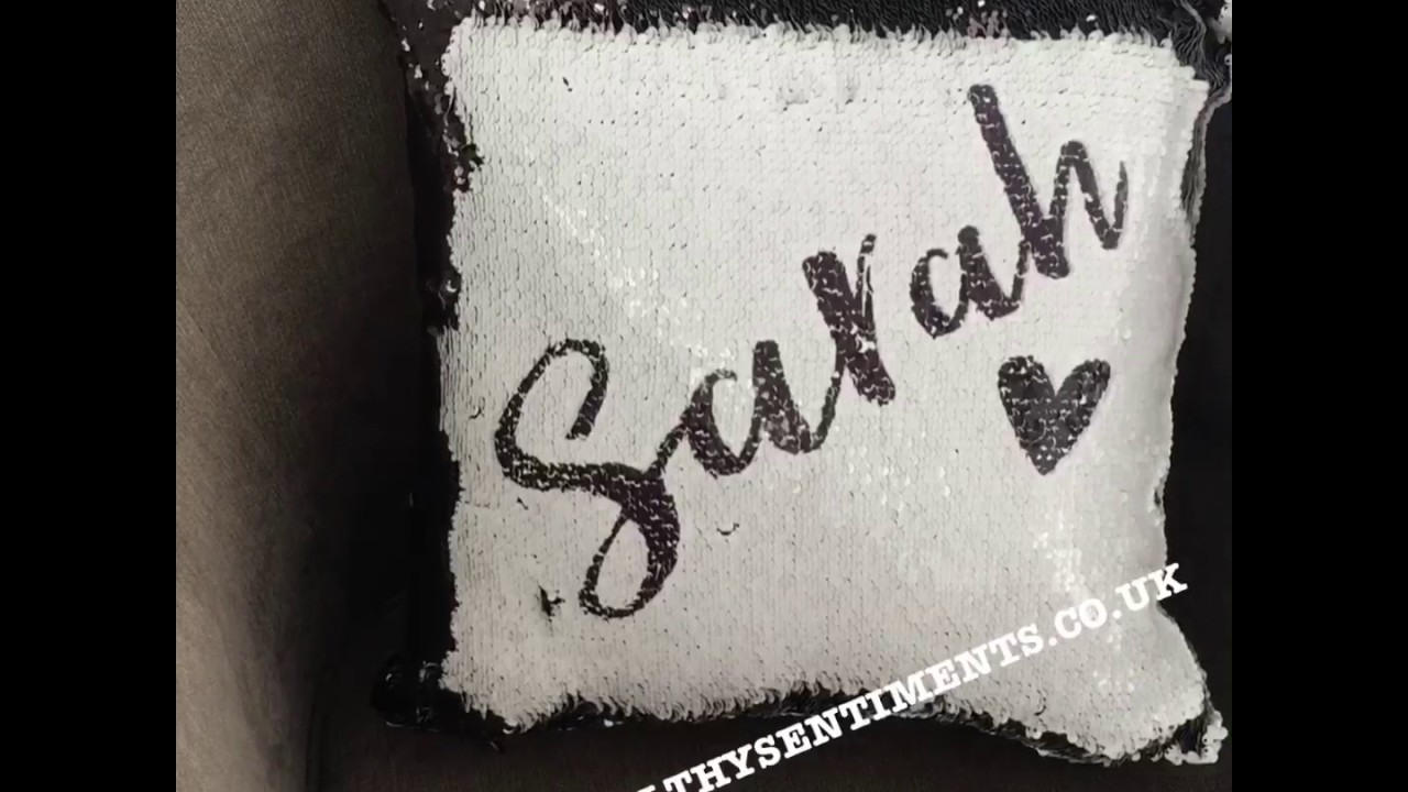 hidden message sequin cushion