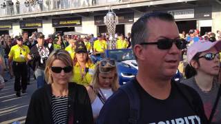 Parade escorting the Borg-Warner trophy