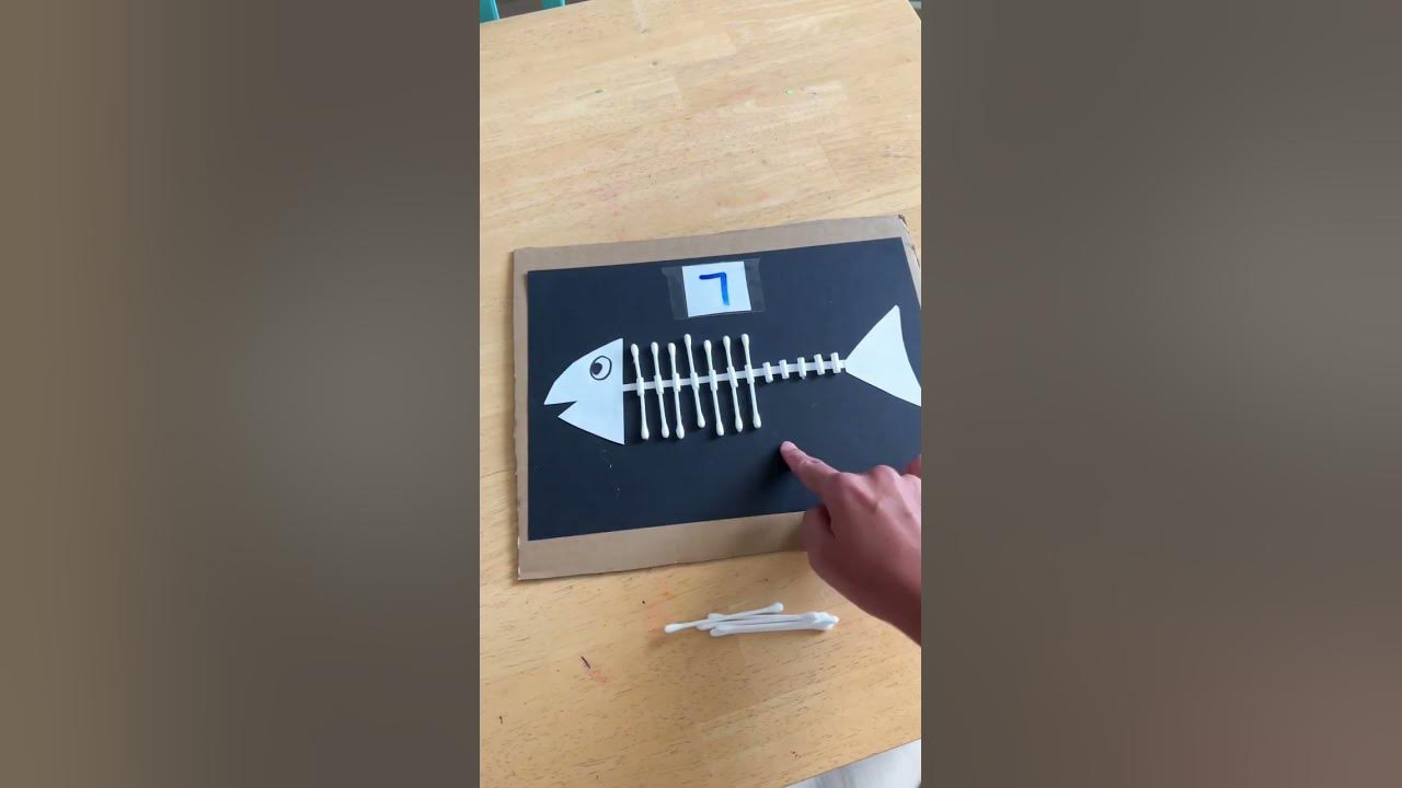 Cotton Bud Skeleton Fish Counting and Fine Motor Skill activity for