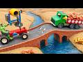 DIY Mini Truck Builds Brick &amp; Metal Railing Bridge | Fun Construction Science Project