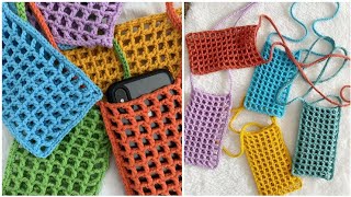 كروشية اسهل شنطة /جراب كروس للموبايل سريعه ومن بواقى الخيوط super easy crochet phone  pouch