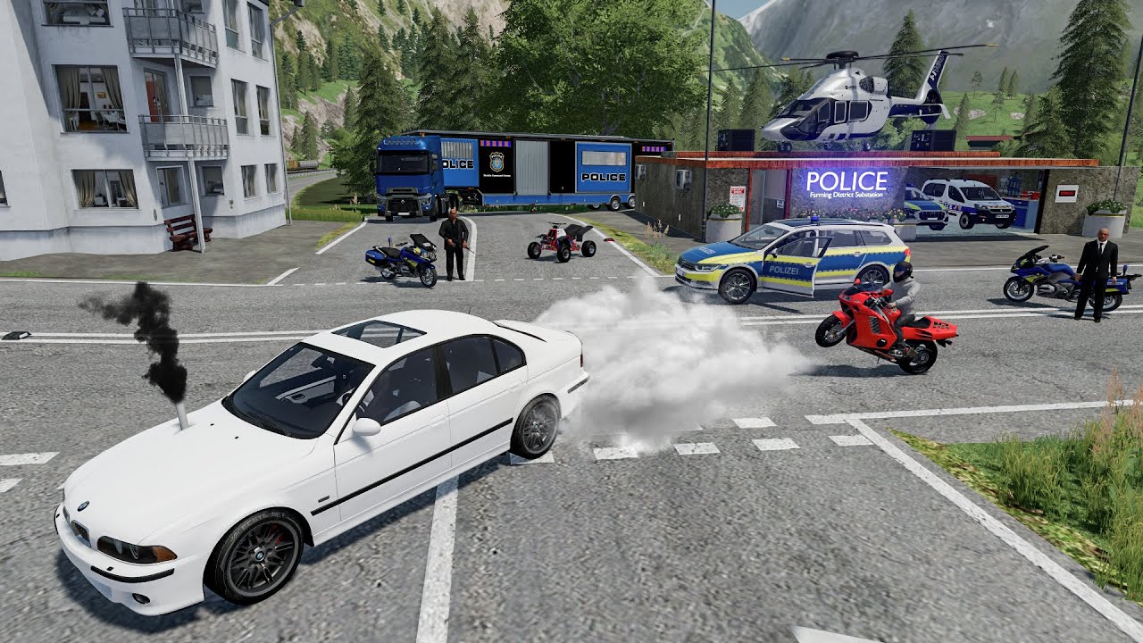 Drift et wheeling devant le poste de police avec des véhicules volés | FS 22 RolePlay