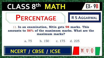 CLASS- 8 | Qus- 11 | Exercise- 9B | Percentage | Math Class 8  #mvo #rsaggarwal #percentage #cbse