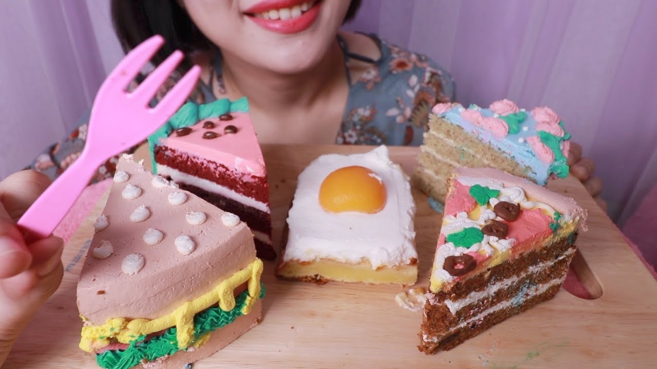 [먹여주는 ASMR] 피자케이크,햄버거케이크,달걀케이크,수박케이크,꽃케이크 먹여줄까요? + 편의점 케이크 모음집ㅣFeeding ASMR