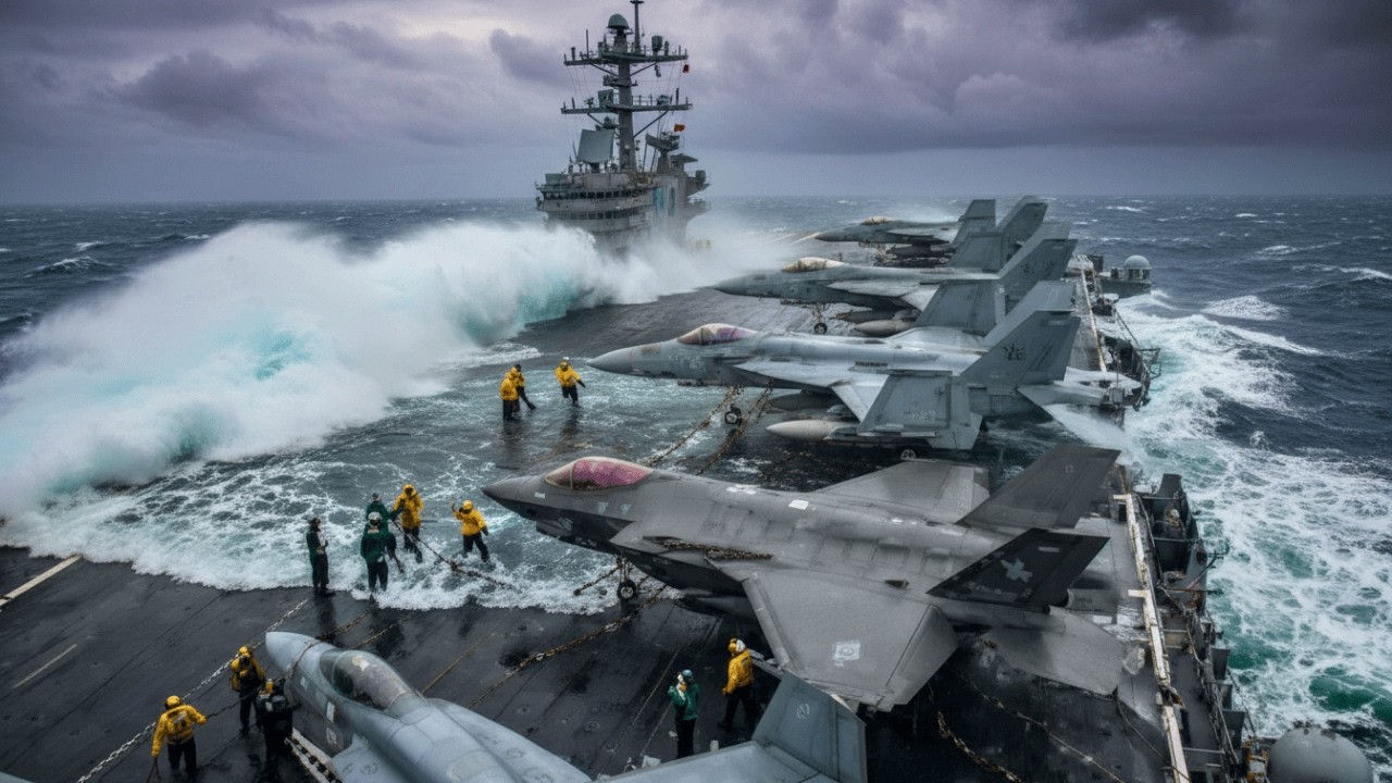 Cómo los PORTAAVIONES Sobreviven a la TEMPORADA de TORMENTAS sin Perder Jets de MILES de MILLONES