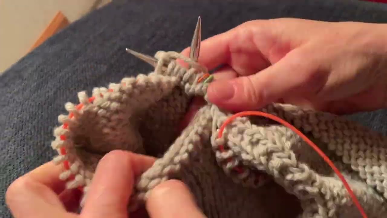 Knitting a Raglan Sweater -- Dividing the arms from the body