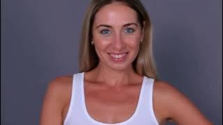 Soft and natural studio portrait of a blonde woman in white top #StudioPortrait #Blonde #BlueEyes