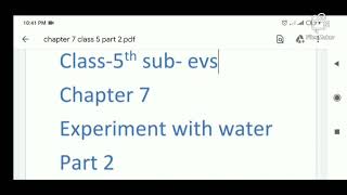Class 5 Sub Evs Chapter 7 Experiment With Water Part 2