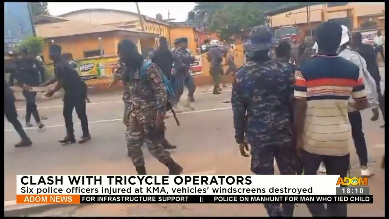 Tricycle Operators Clash 6 police officers injured at KMA, vehicles