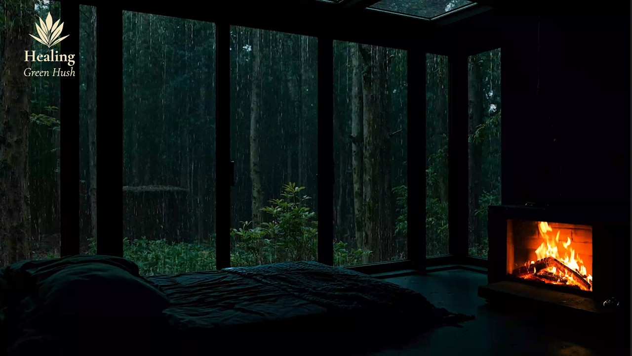 Rain Sounds for Sleep in a Wooden Forest Cabin with Fireplace (No Ads ...