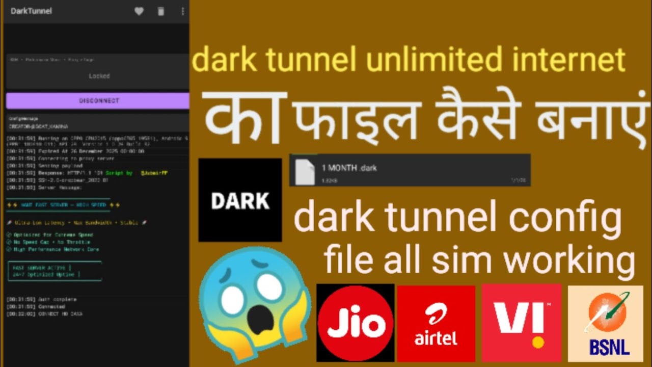 How to create dark tunnel config files ||working all sim100%| V2ray Vless |ssh | sh | ehi | nm | hc