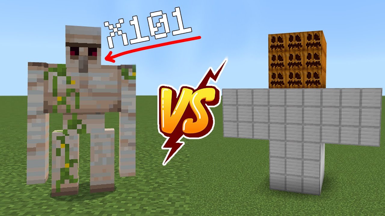 101 iron golems VS iron golem 24x24 blocks YouTube