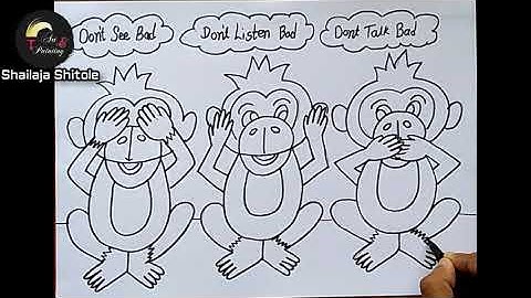 HOW TO DRAW MAHATMA GANDHI 3 MONKEYS DRAWING/BAPU’S THREE MONKEYS DRAWING/DRAWING OF 3 WISE MONKEYS
