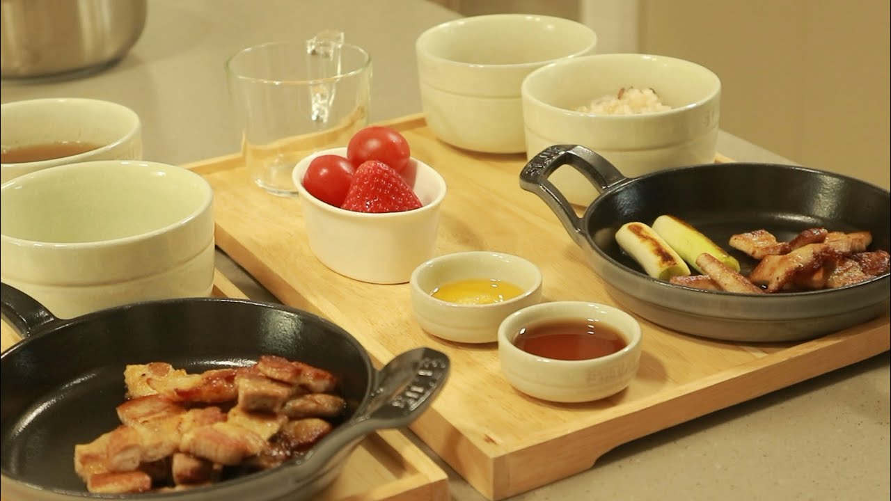 초등학생 아침밥 간단한 아침 아들을 위한 아침 Breakfast for kids 숯불삼겹살구이 된장국