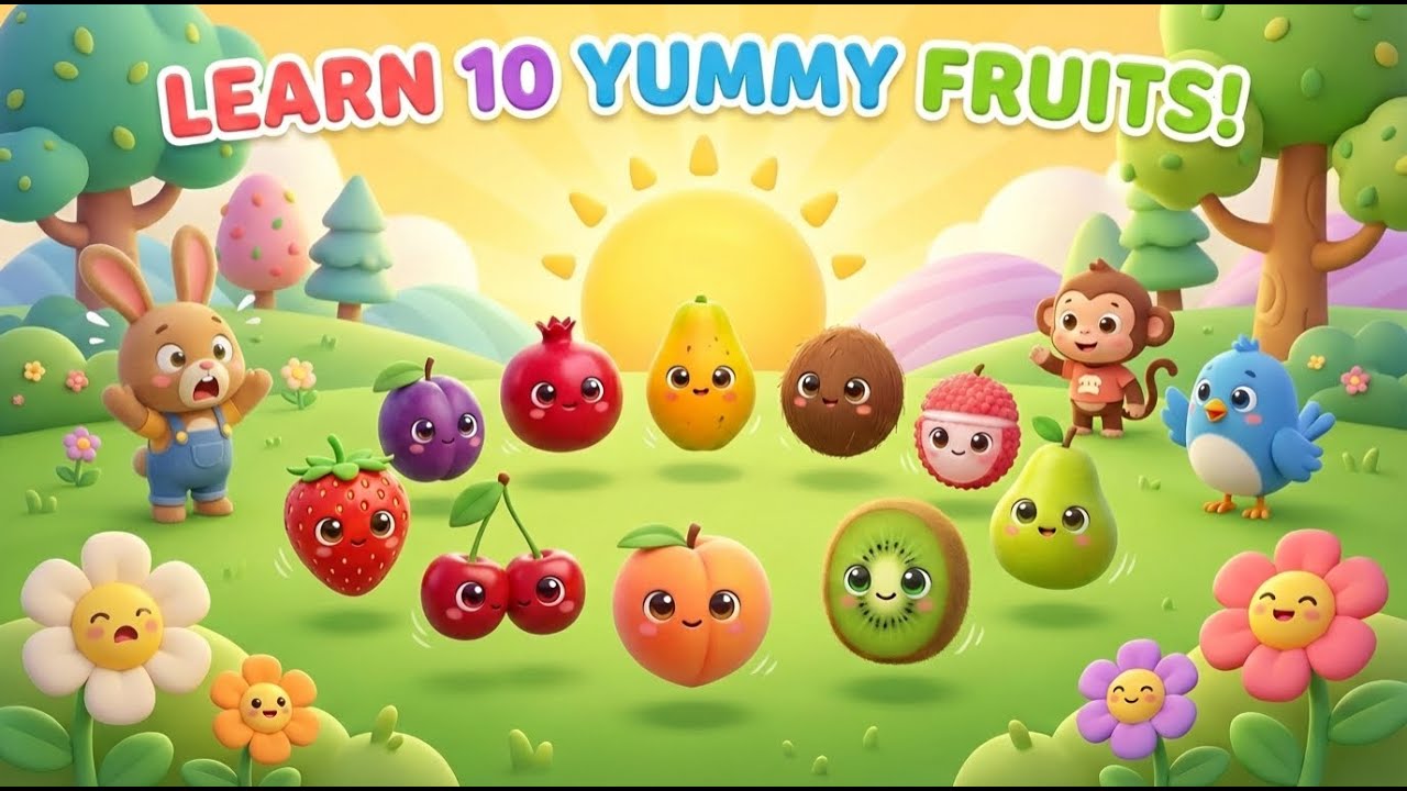 Learn 10 Yummy Fruits for Kids | Fun Preschool Educational Video