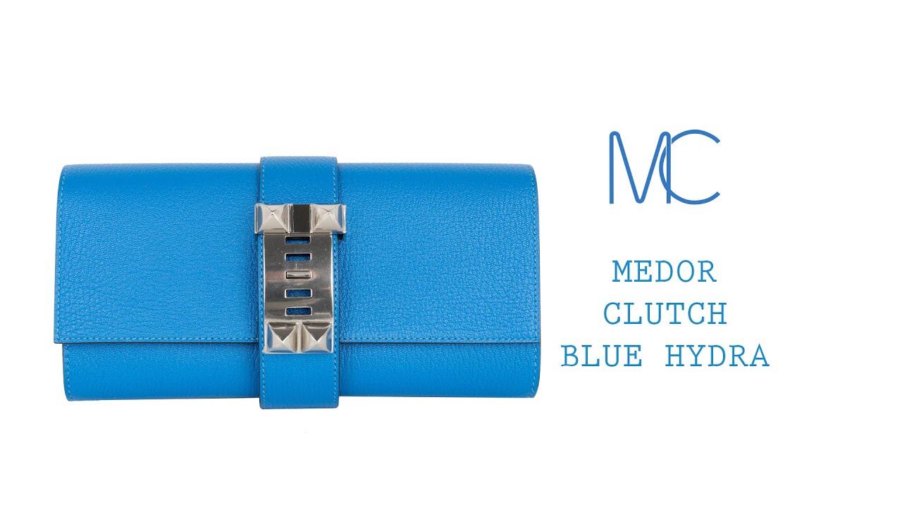 Hermes Medor Clutch Bag Blue Hydra Palladium Hardware • MIGHTYCHIC