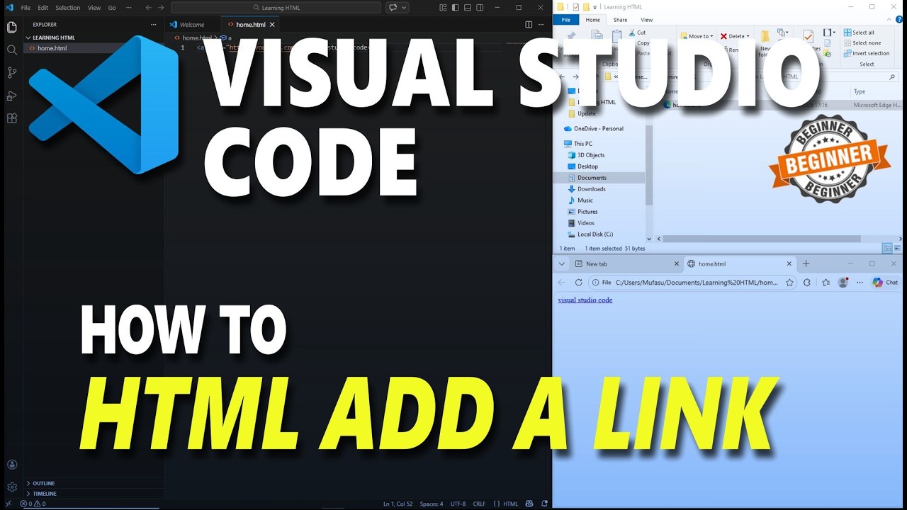 Visual Studio Code HTML How To Add A Link - YouTube