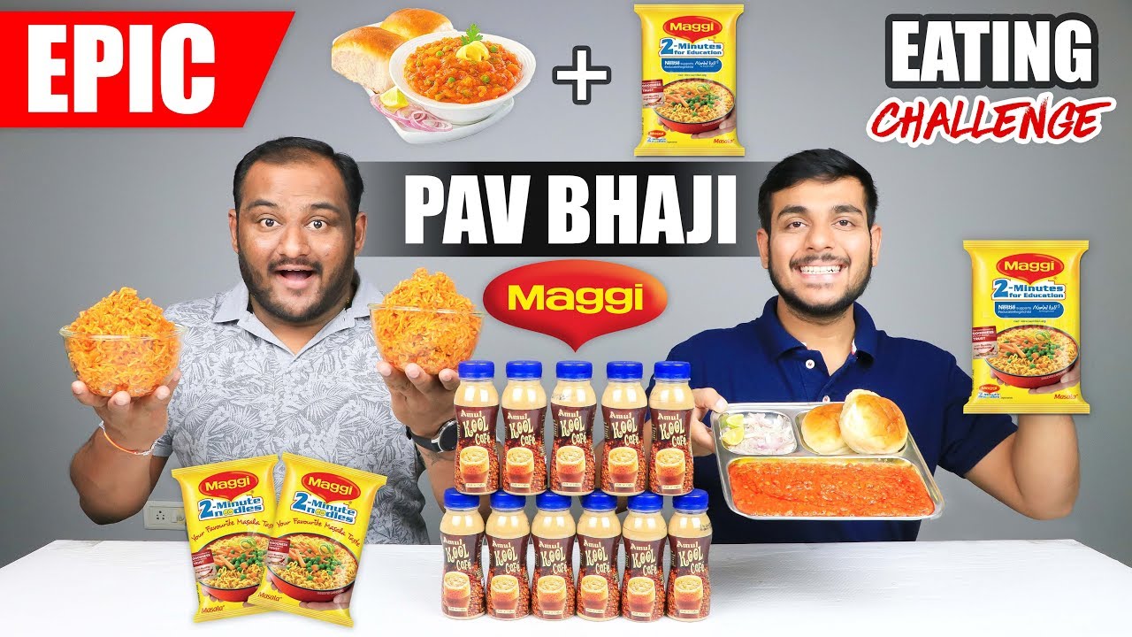 EPIC PAV BHAJI MAGGI NOODLES EATING CHALLENGE | Pav Bhaji Maggi Eating Competition | Food Challenge