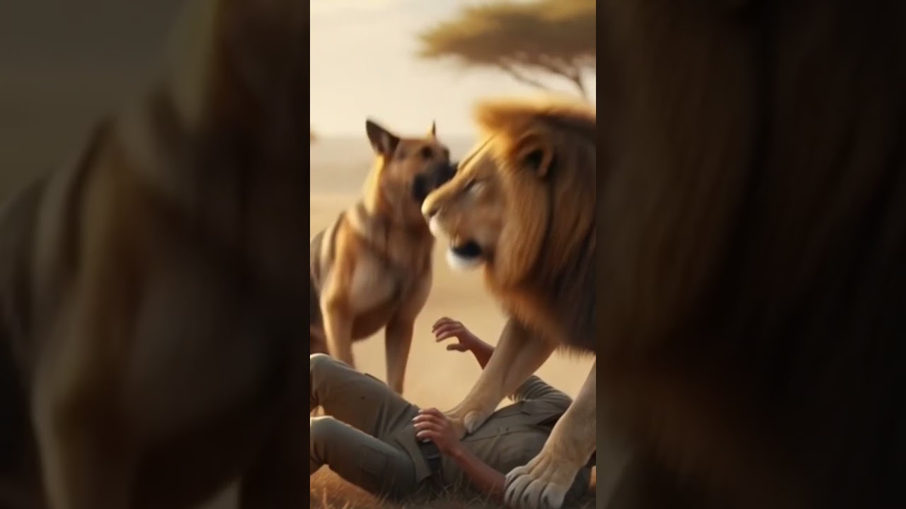 A lion attacks a human — but a brave dog saves him at the last second 🐕🦁 