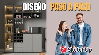 Diseña Mueble para vinos de melamina con el programa SKETCHUP