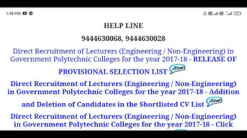 TRB Polytechnic lecturer Provisional Selection List Released 22.7.2022