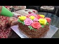 Bakery style basket cake with flowers । Square shape cake । Basket cake decoration । Flower cake