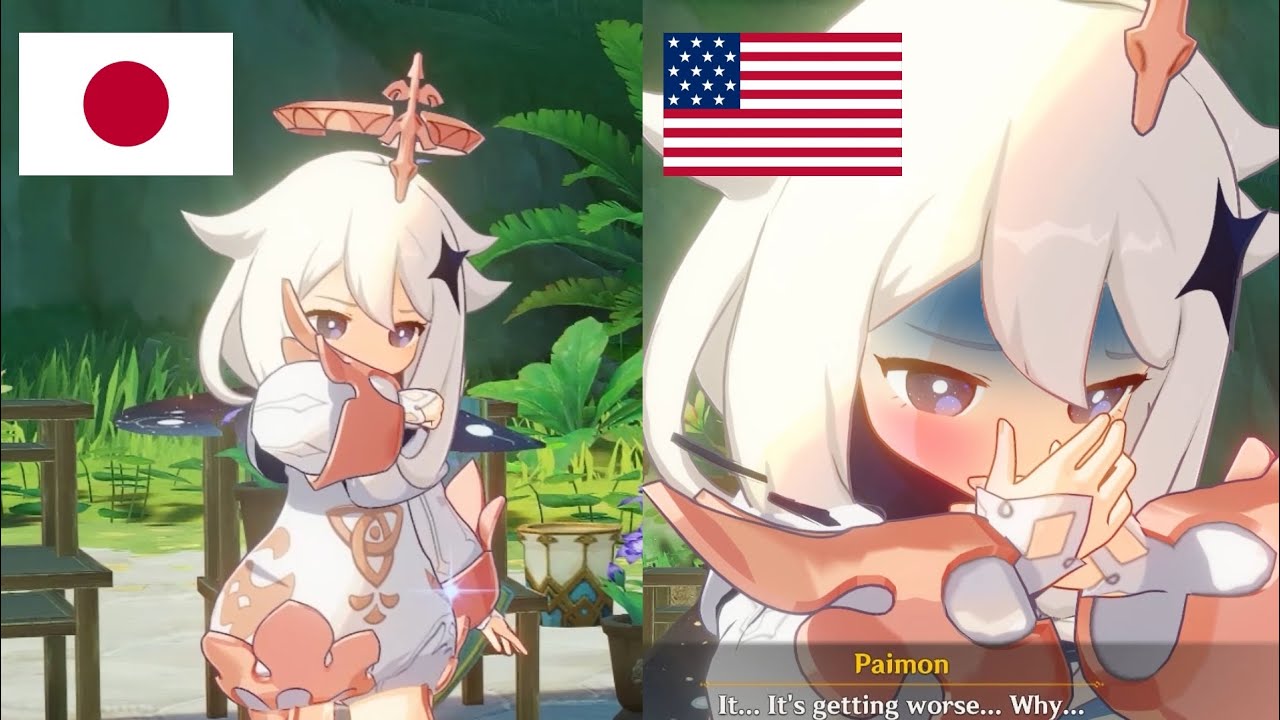 paimon sneezing JP VA VS ENG VA in genshin impact #genshinimpact #paimon #emily