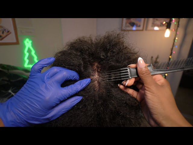 ASMR | Relaxing Scalp Treatment on Dry Afro Hair |  🔎 Tingly Scalp Check, Scratching + Trim