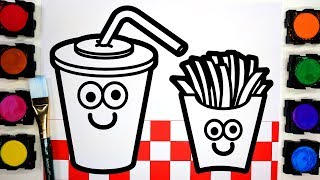 French Fries and Soft Drink Coloring Pages, Painting with Paint for Baby screenshot 3