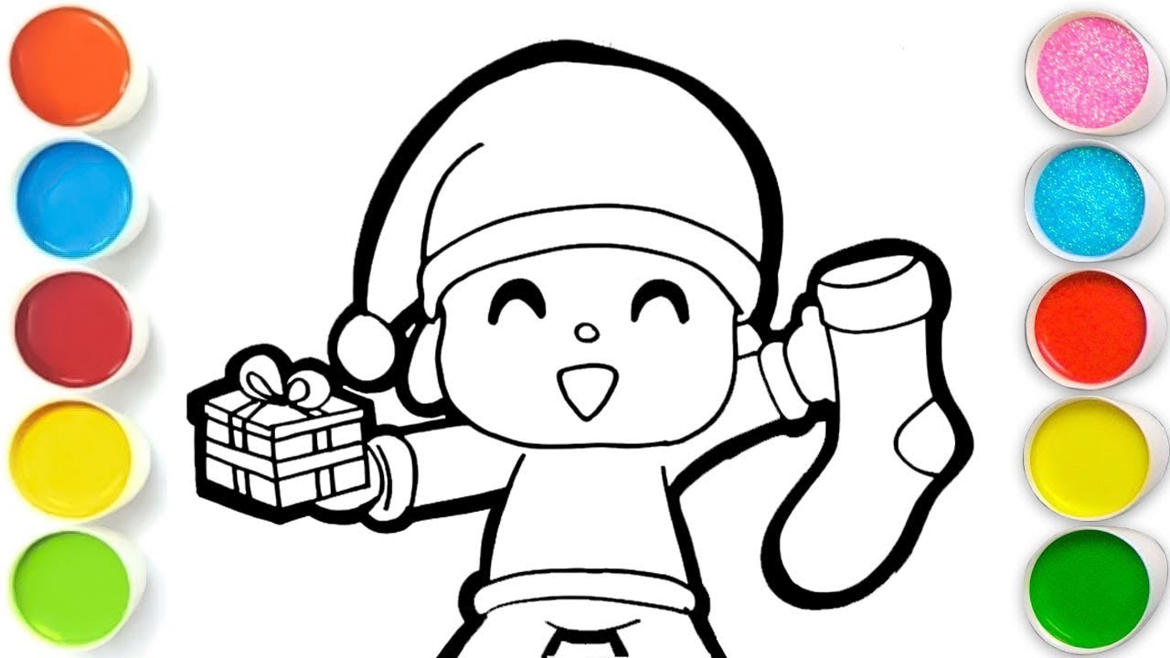 Pocoyo and a Christmas Drawing, Painting & Coloring For Kids and ...