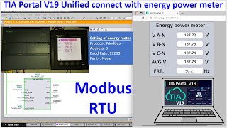 TIA Portal V19 Modbus RTU communication with energy power meter reading and show on HMI Unified
