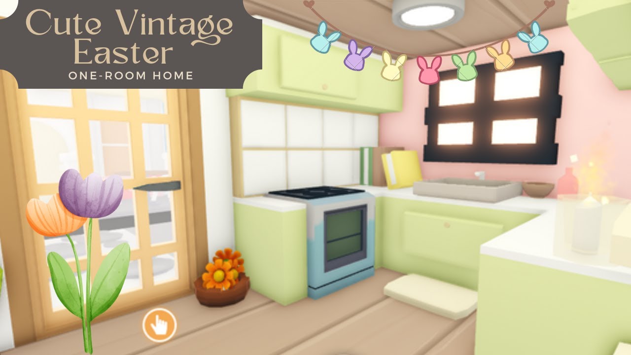 Cute Vintage Easter One-Room Home Speed Build☘️🐣| Bunker Home | Roblox Adopt Me