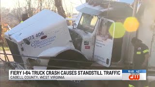 Fiery I-64 truck crash causes standstill traffic