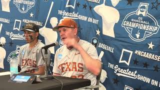 Texas baseball coach Jim Schlossnagle speaks after the Longhorns booked a place in the CWS