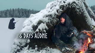 6 Days Winter Camping: Frozen Lake ICE FISHING (Narrated) Survival Shelter