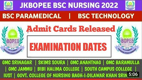 Jkbopee Bsc Nursing Exam Dates? Admit Cards? Form Check? Edit?