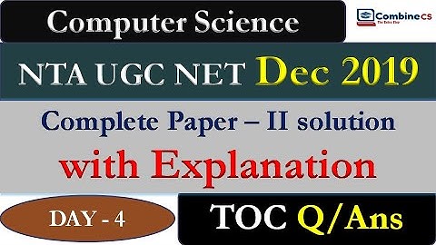 UGC NET PYQ | NTA UGC NET December 2019 CS Paper Solutions | TOC Solutions | GATE CSE | Rashmi Ma