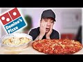 Eating Dominos Canadian Pan Pizza + Chicken Alfredo Pasta | Savage Mukbang