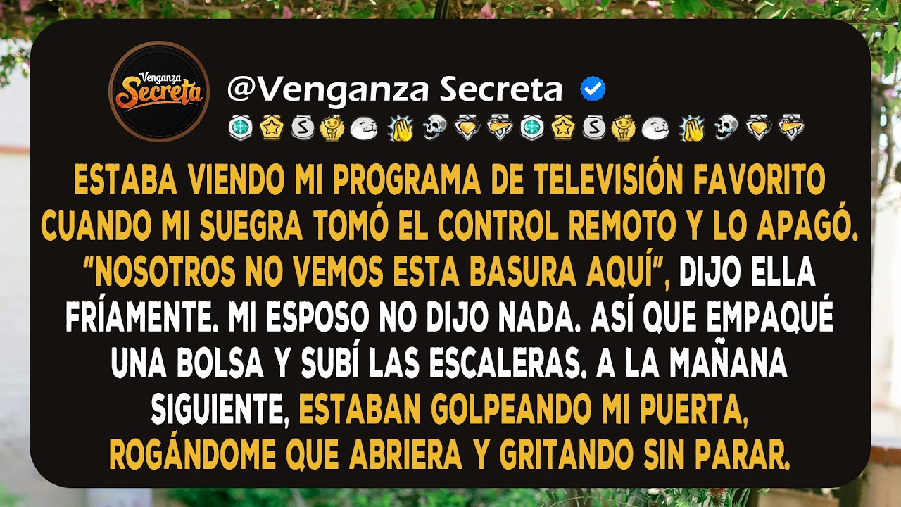 Estaba viendo mi programa de televisión cuando mi suegra apagó la televisión. “Nosotros no vemos...