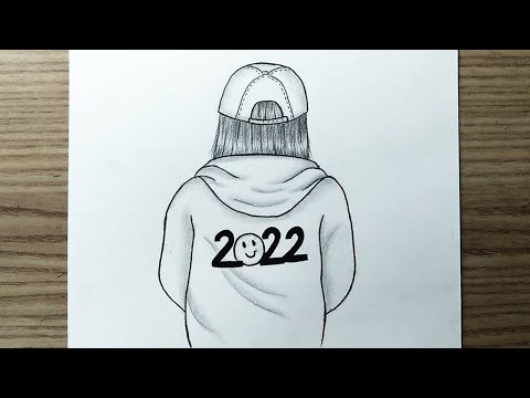 رسومات رسم بنت من الخلف رسم السنة الجديدة  كيوت بالرصاص للمبتدئين رسم سهل تعليم الرسم 
