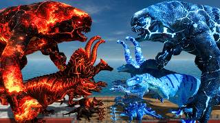 Fire D-Rex vs Ice D-Rex | Dinosaurs Bridge Challenge | Animal Revolt Battle Simulator screenshot 4