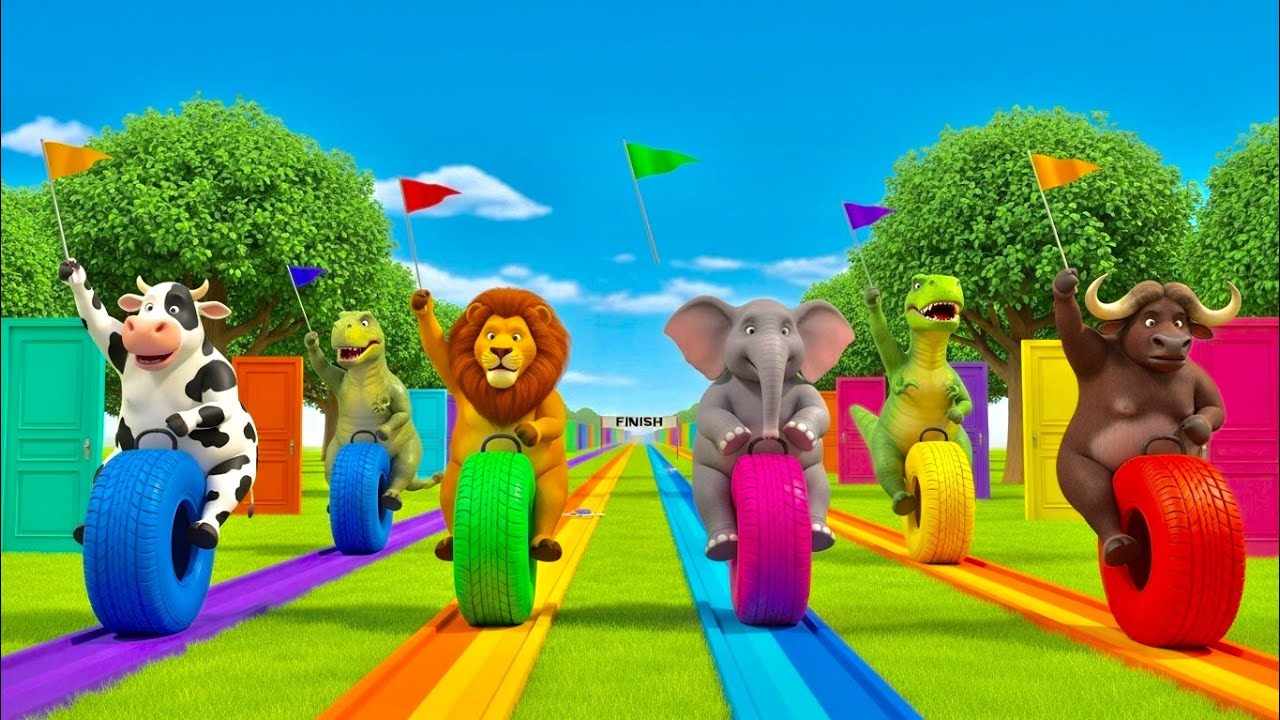 Long Slide Game With Cow Elephant Gorilla Hippopotamus Tiger 3d Animal Game Funny 3d Animals New Way