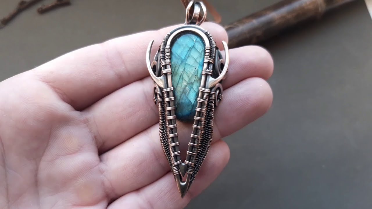 Mens labradorite necklace || Heady wire wrap pendant